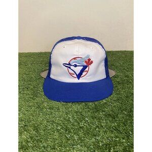Vintage Toronto Blue Jays hat cap snap back blue white trucker mesh 80s mens